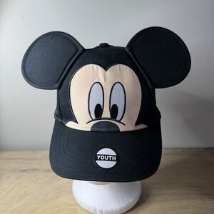 Disney Mickey Mouse Ears Youth Baseball Hat Black Snapback Cap Jerry Leigh New